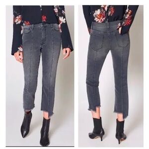 Joie Hazelle Distressed asymmetric Grey Denim High Rise Jeans Washed Onyx NWT